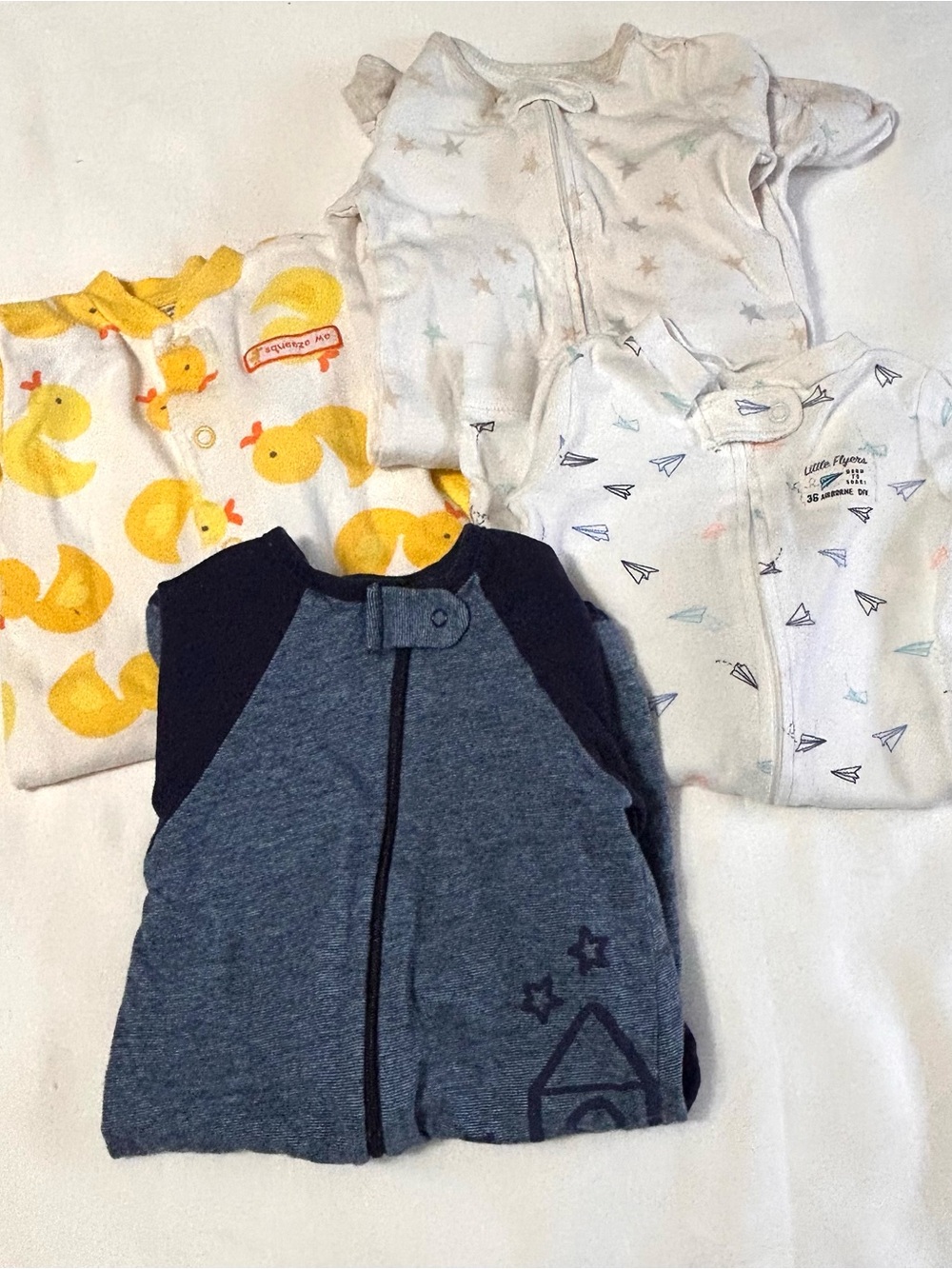 3 month Baby Pajama Footie Sleepers 4 pieces! Ducks, Rocket and Airplane Designs